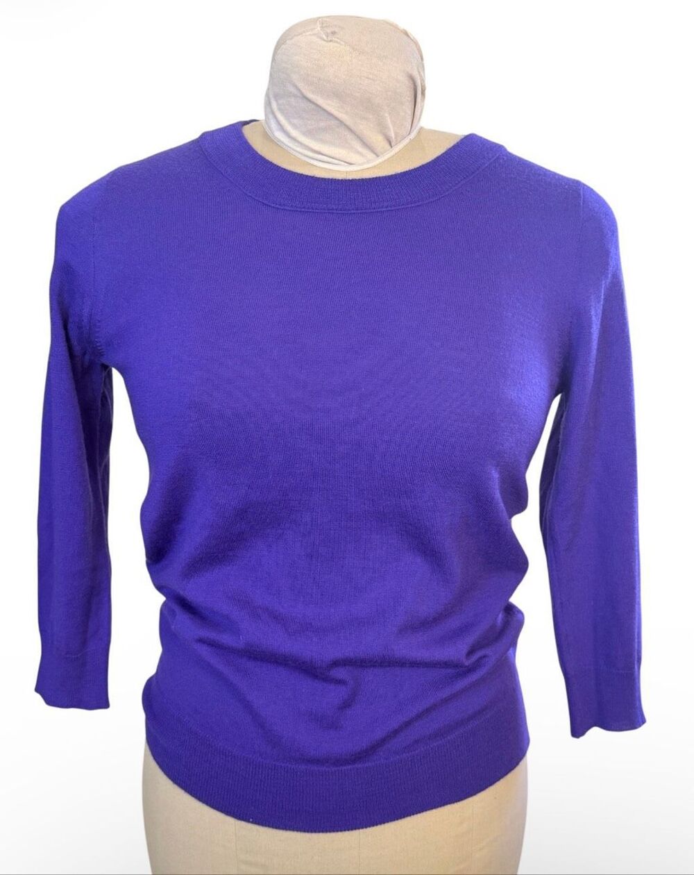 J. Crew 100% Merino Wool Sweater 3/4 Sleeves Crewneck Purple Small Soft Classic